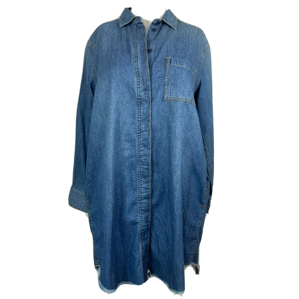 Madewell Dress Womens Sz XXS Blue Denim Shirt Cotton Button Up‎ Collared Raw Hem
